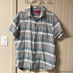 Bruno Milano Modern Fit Linen Blend Short Sleeves Button Down Striped Shirt Sz L